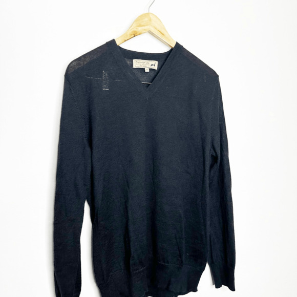 PERUVIAN LINK V neck Pullover sweater black alpaca mid weight mens medium M - Picture 3 of 8